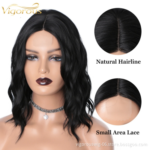 Wholesale Cheap Curly Heat Resistant Fiber Black Women High Quality Lace Frontal Short Synthetic Hair Bob Wigs
